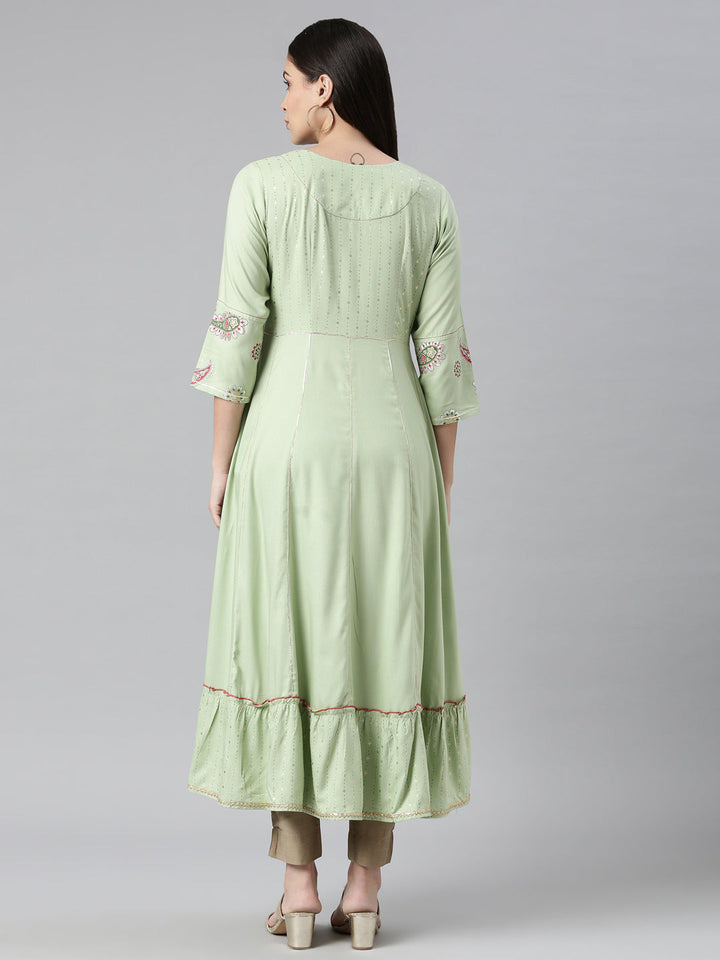 Neerus Green Rayon Solid Kurti - side view