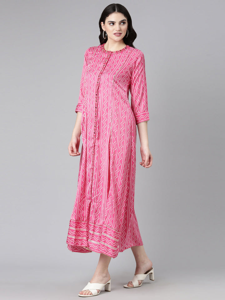 Neerus Pink printed anarkali kurta - back view