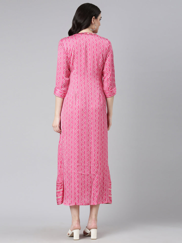 Neerus Pink printed anarkali kurta - side view