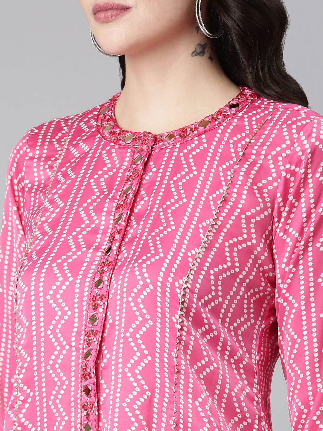 Neerus Pink printed anarkali kurta - detail view 1
