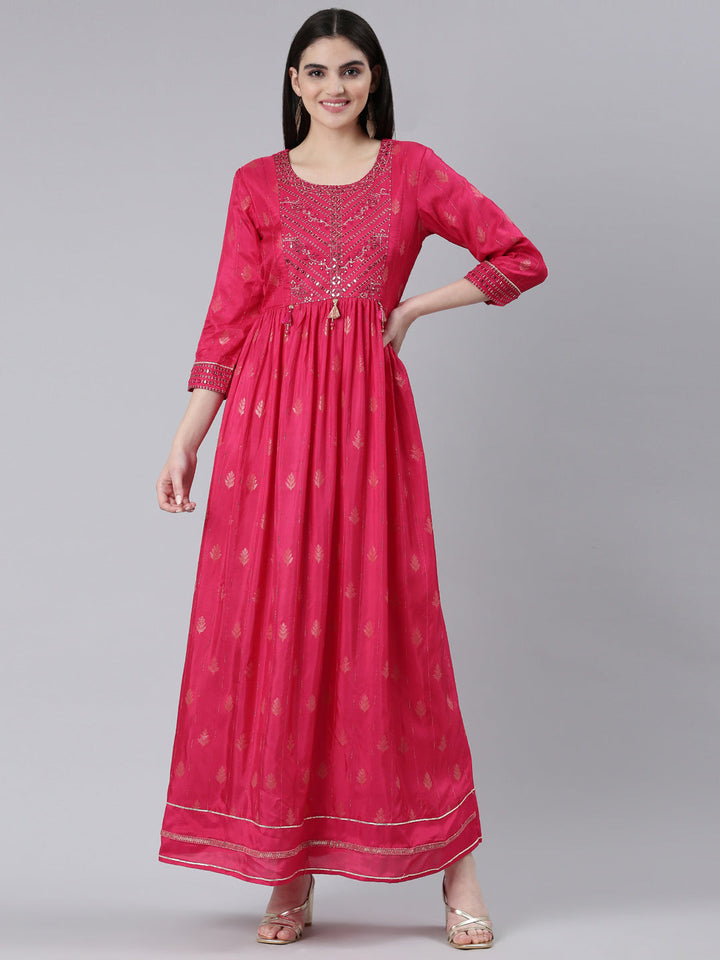 Neerus Pink Straight Casual Printed Gown