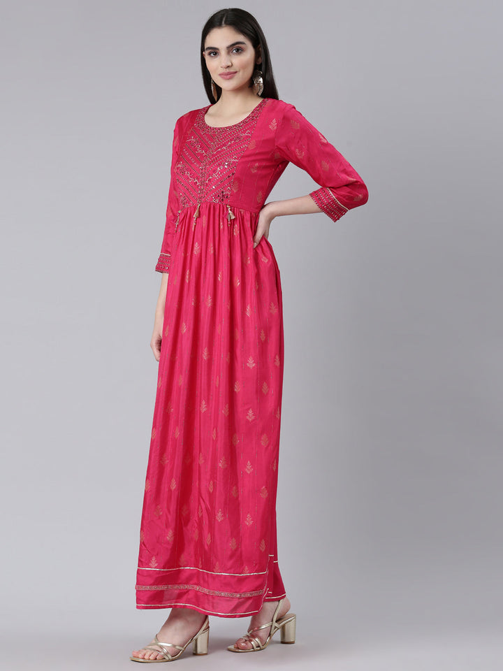 Neerus Pink Straight Casual Printed Gown