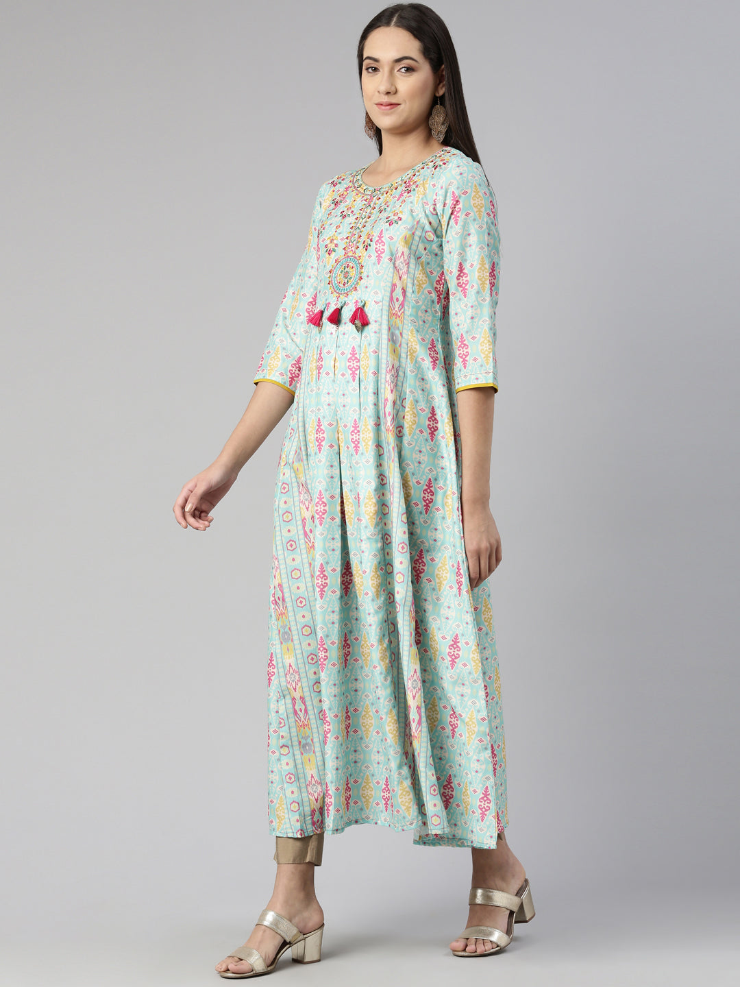 Neerus Muslin printed floral maxi dress - back view