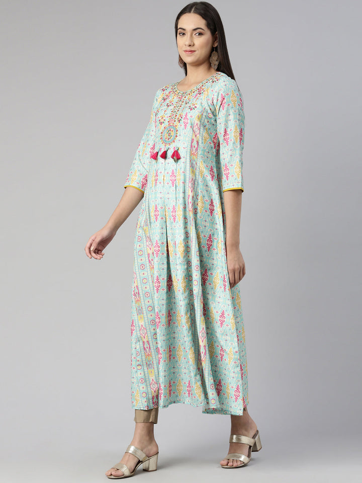 Neerus Muslin printed floral maxi dress - back view