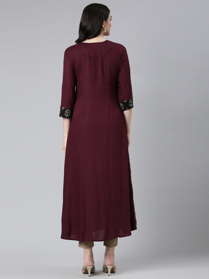 Neerus Multi ethnic printed mirror work A-line kurta - side view
