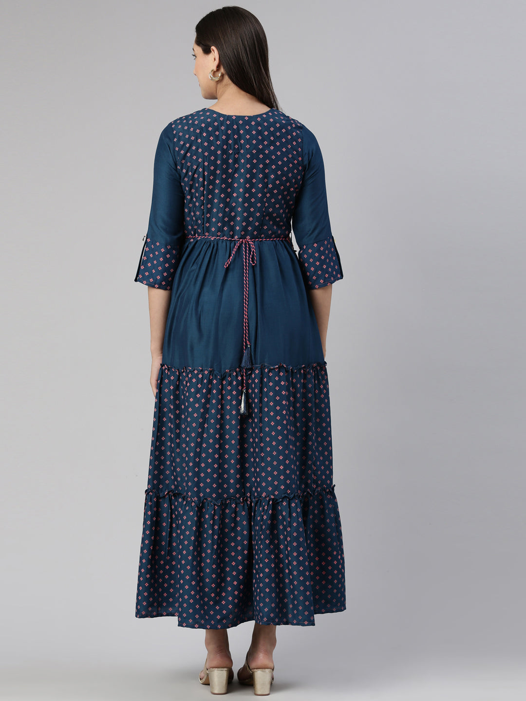 Neerus Multi rayon printed ethnic maxi dress - side view