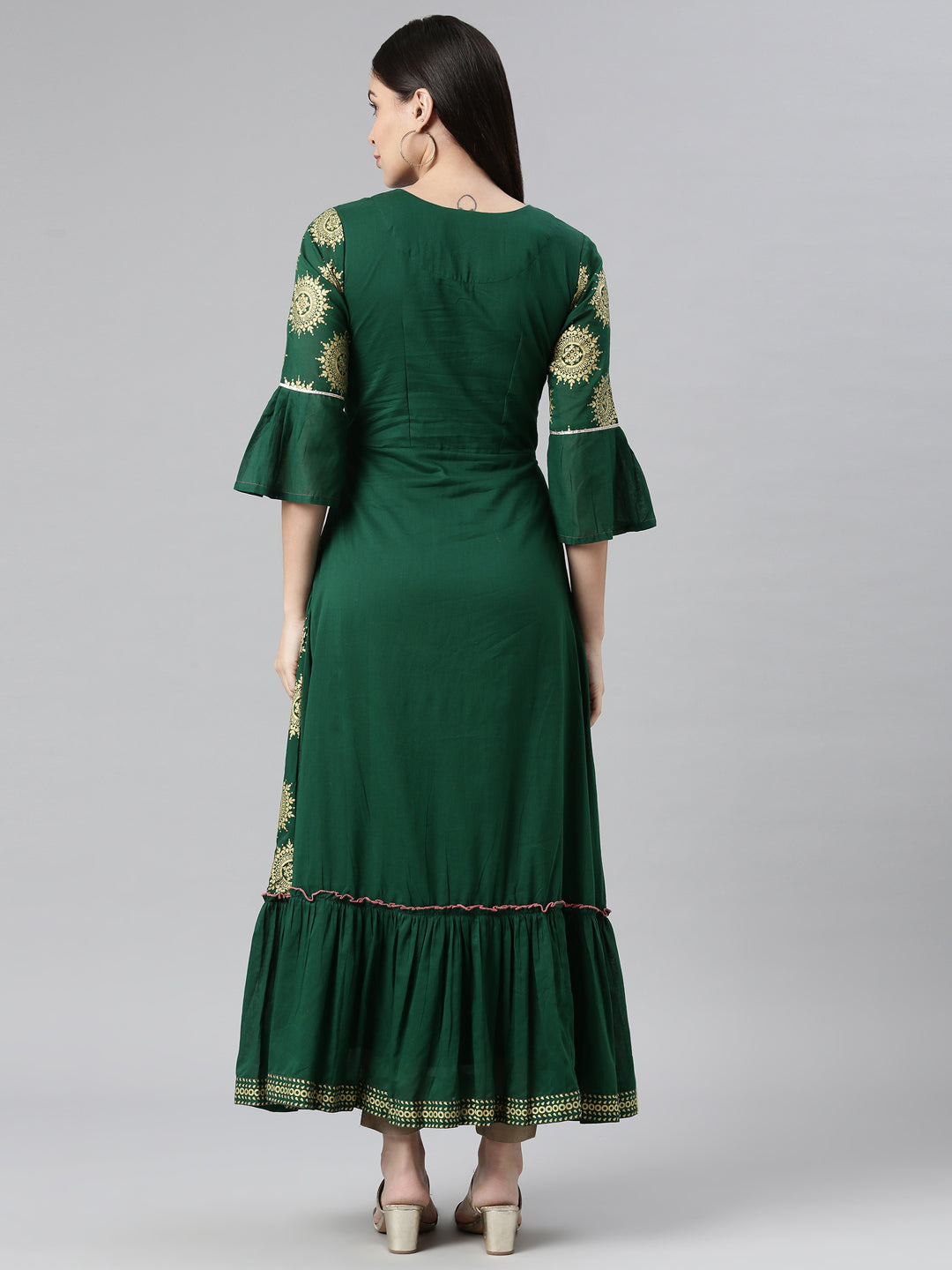 Neerus Green printed floral dress - side view