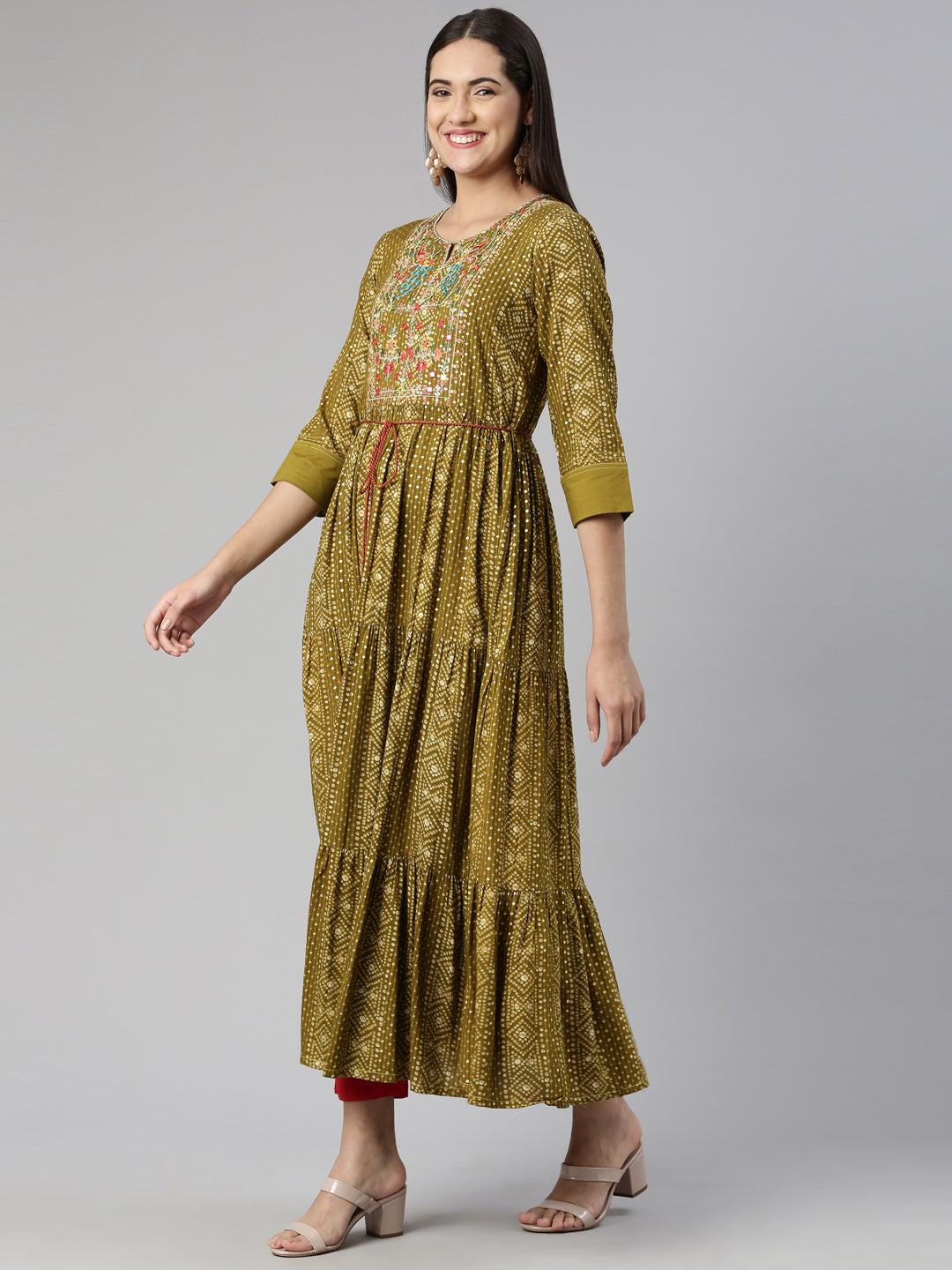 Neerus Multi rayon printed midi dress - back view