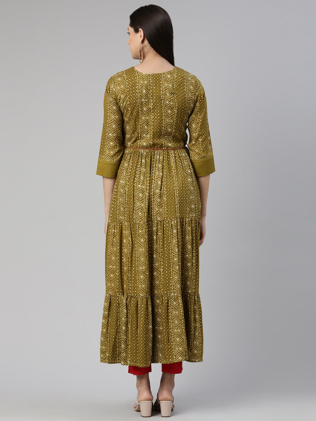 Neerus Multi rayon printed midi dress - side view