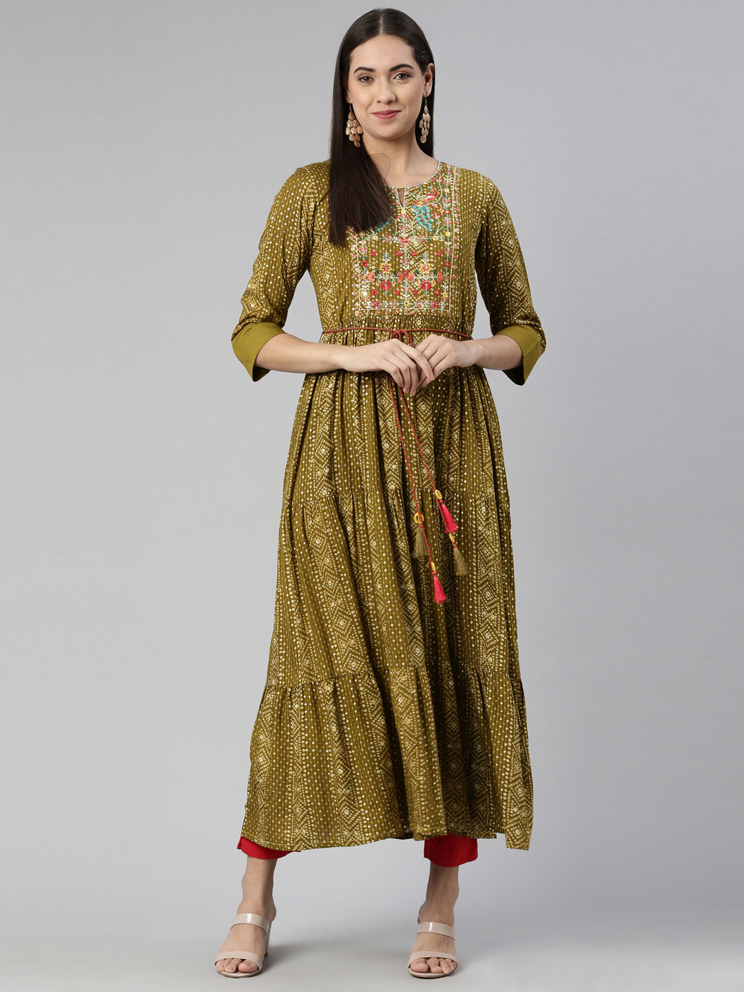 Neerus Multi rayon floral printed midi dress - detail view 2