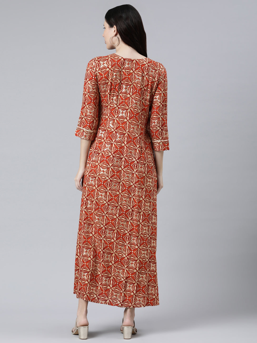 Neerus Orange Rayon Solid Dress - side view