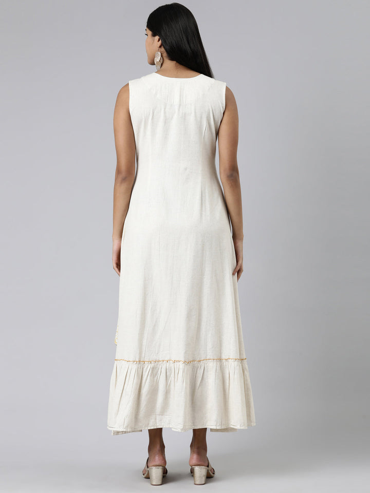Neerus Beige viscose rayon printed A-Line kurti - side view