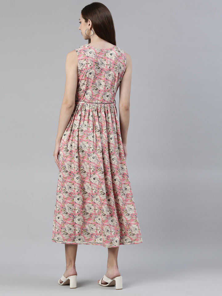 Neerus Pink viscose rayon printed A-line kurti - side view