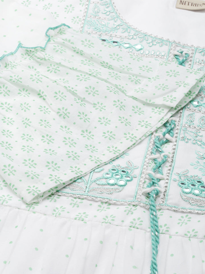 Neerus White cotton printed Anarkali kurti - detail view 1