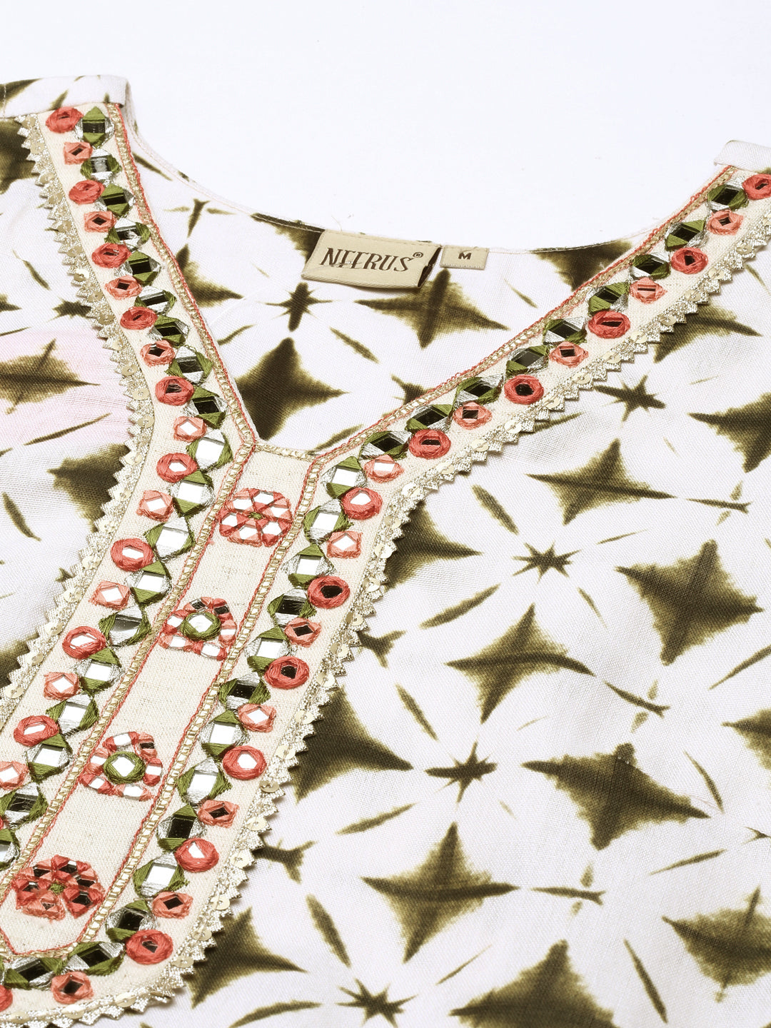 Neerus Green viscose rayon printed anarkali kurti - detail view 2