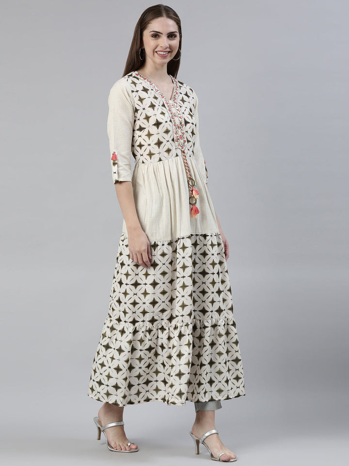 Neerus Green viscose rayon printed anarkali kurti - back view