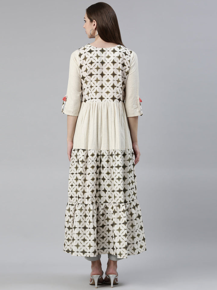 Neerus Green viscose rayon printed anarkali kurti - side view