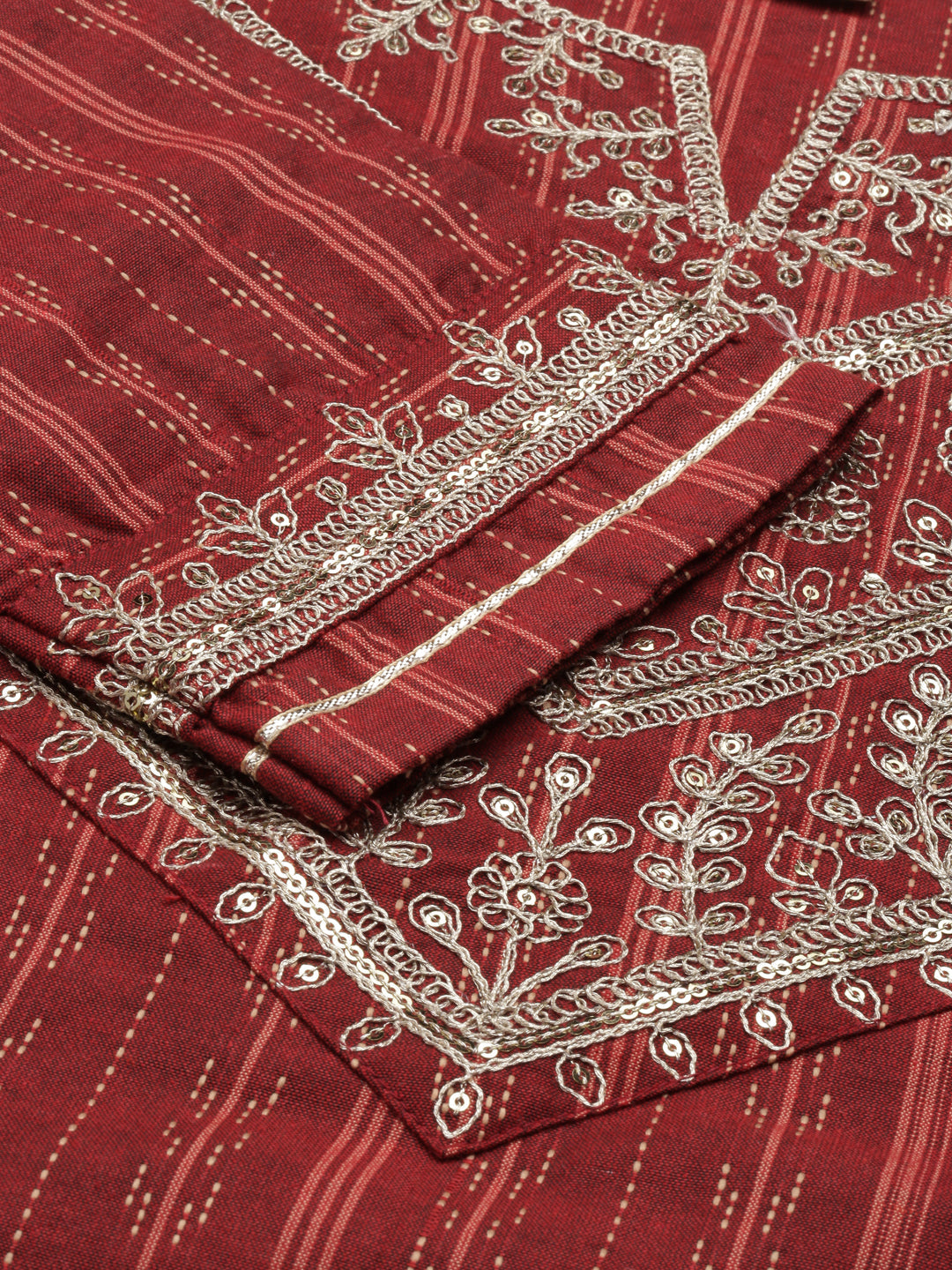Neerus Maroon cotton solid straight kurti - detail view 2