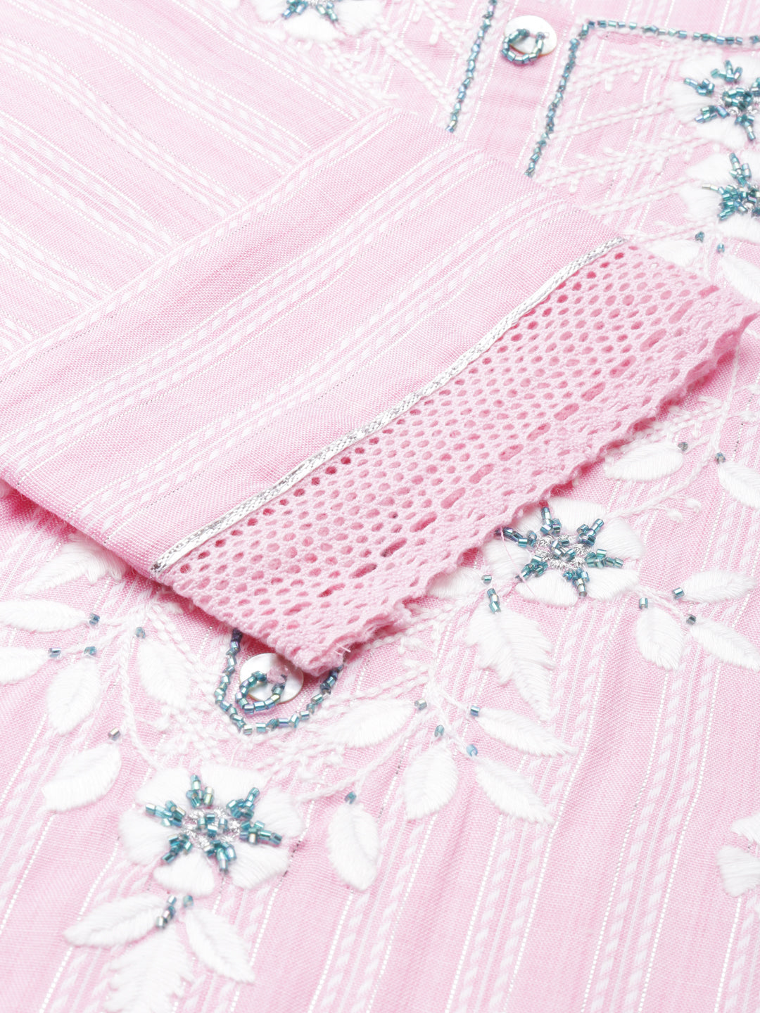 Neerus Pink viscose rayon printed straight kurti - detail view 1