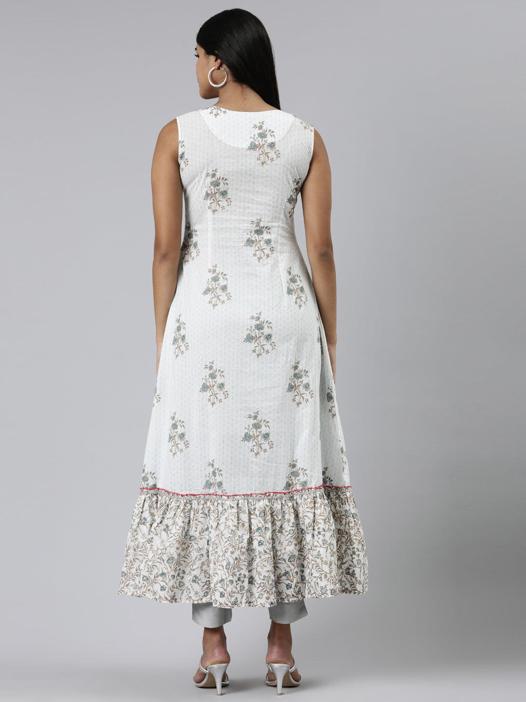 Neerus Green raw silk embroidered A-line kurti - side view
