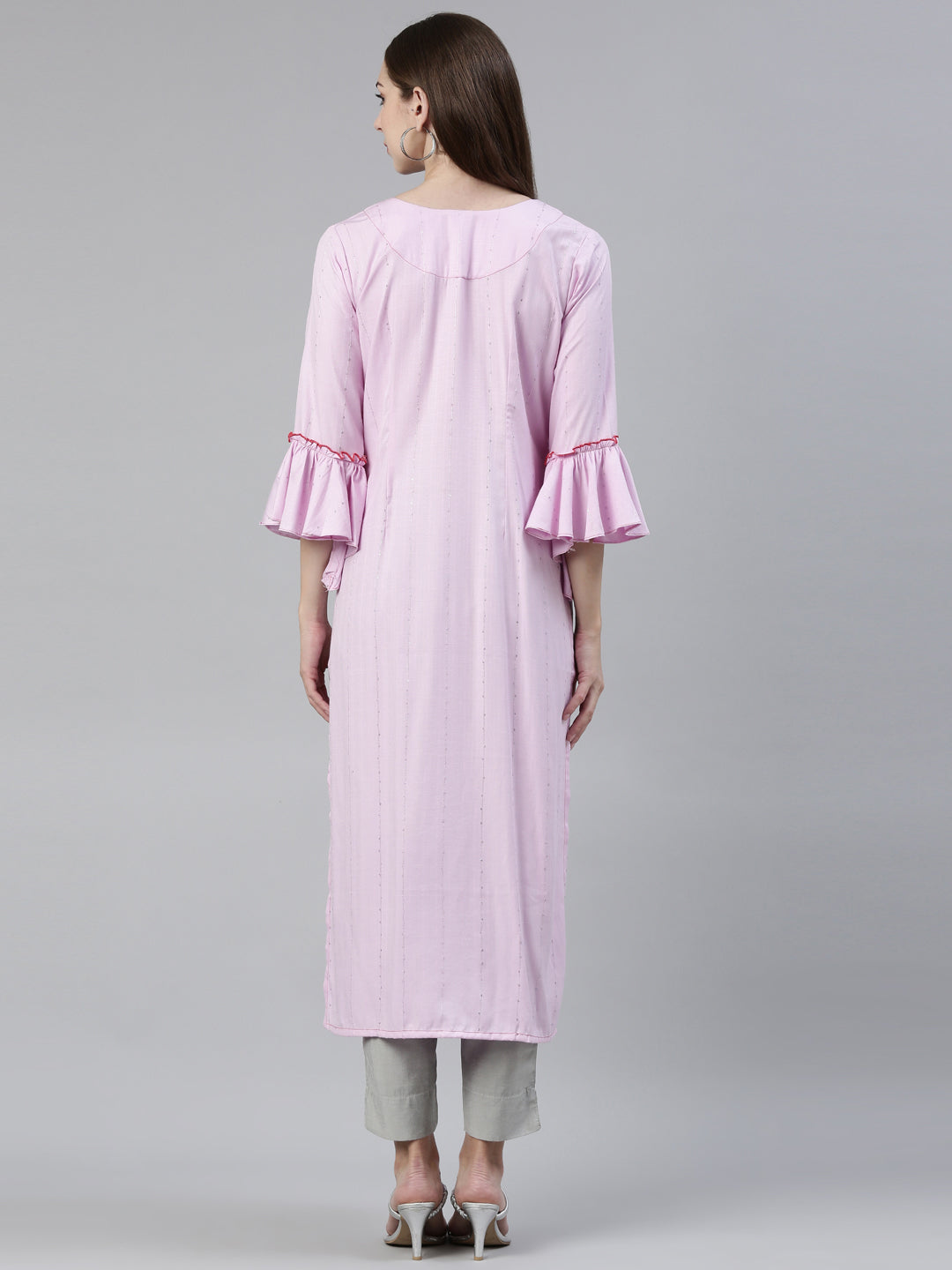 Neerus Purple viscose rayon thread embroidered kurti - side view