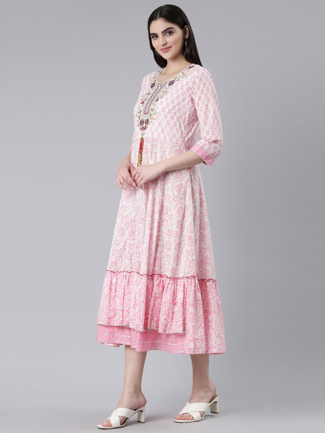 Neerus Pink printed straight dress - back view