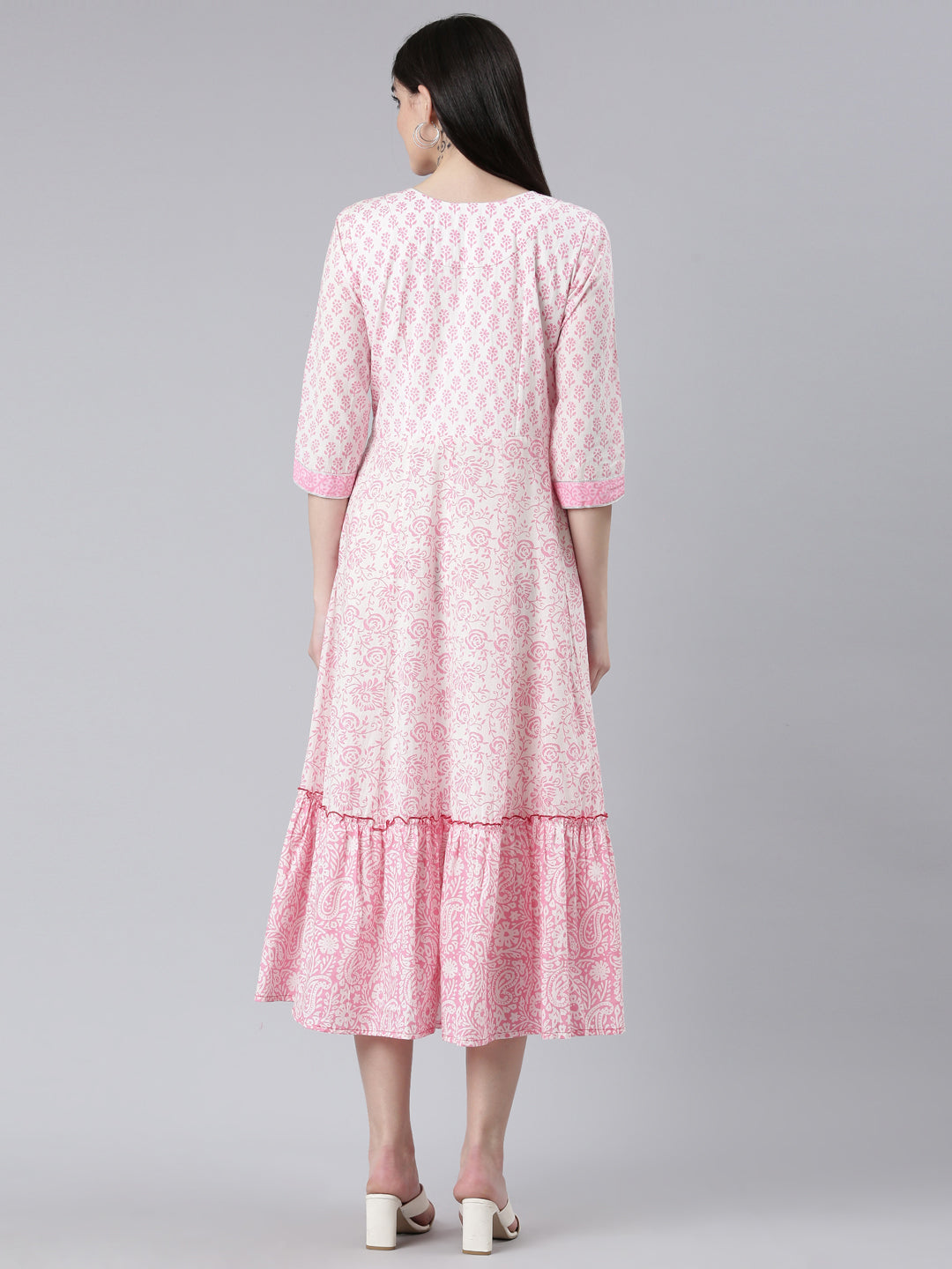 Neerus Pink printed straight dress - side view