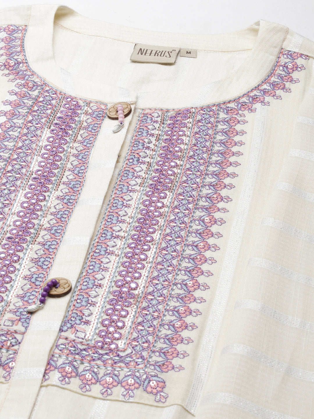 Neerus Beige Viscose Rayon Thread Embroidered Kurti - detail view 2