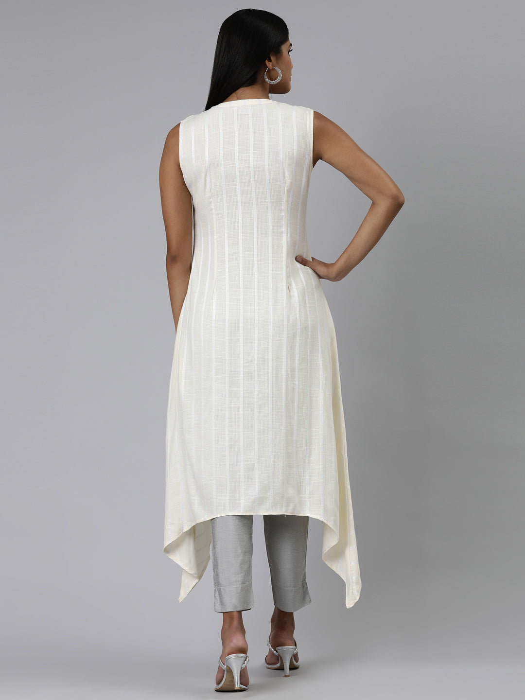 Neerus Beige Viscose Rayon Thread Embroidered Kurti - side view