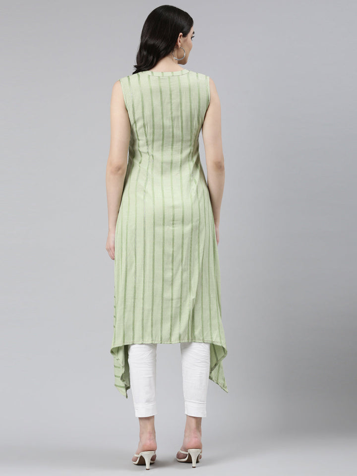 Neerus Green Viscose Rayon Embroidered Straight Dress - side view