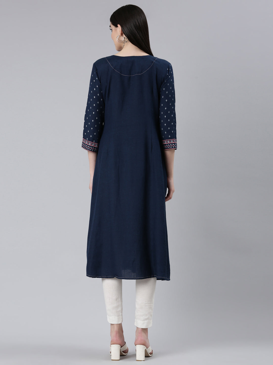 Neerus Blue Viscose Rayon Printed Kurti - side view