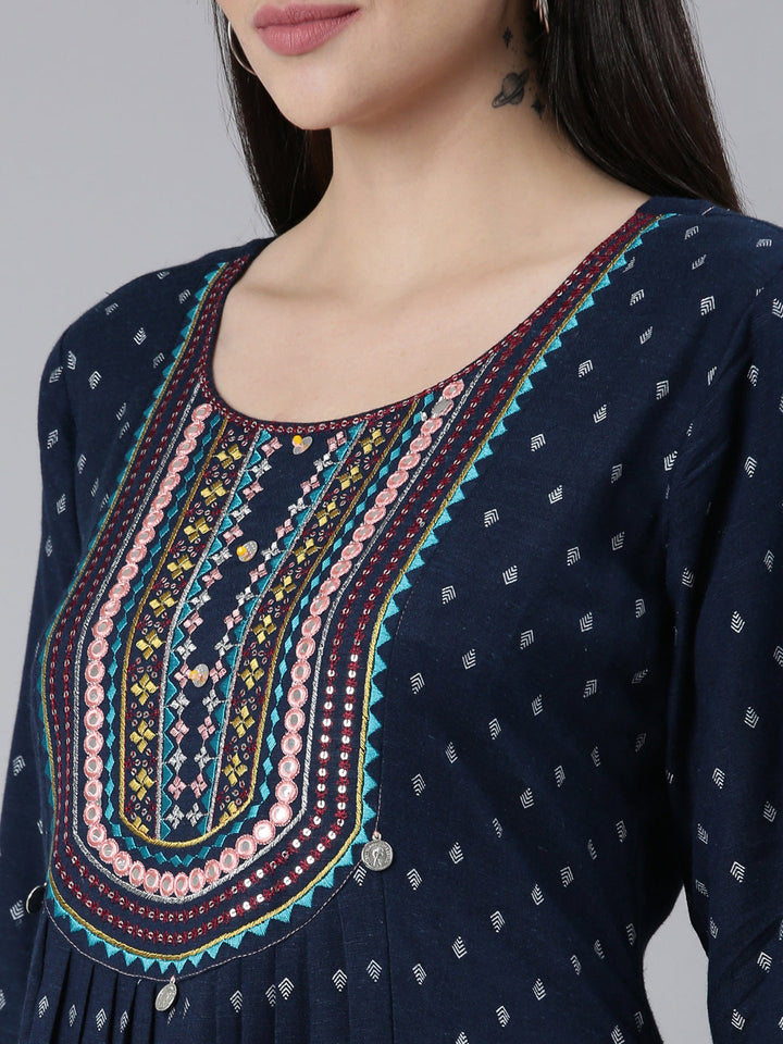 Neerus Blue Viscose Rayon Printed Kurti - detail view 1