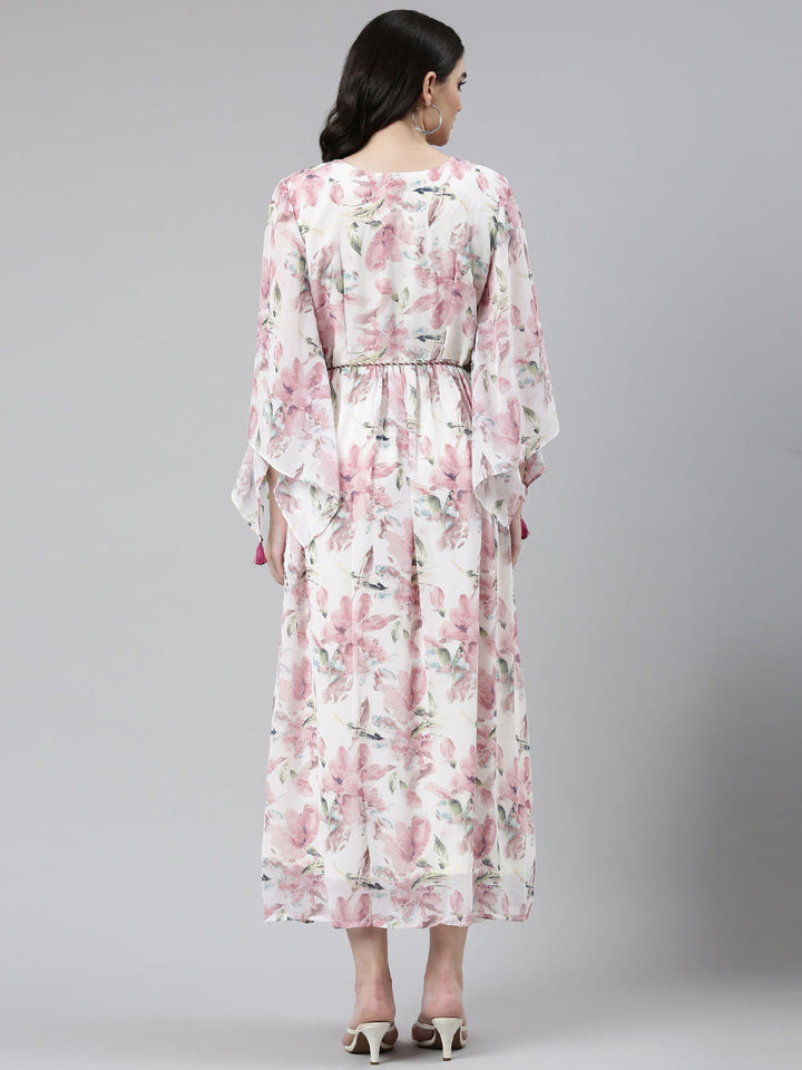 Neerus Pink Straight Casual Printed Dress