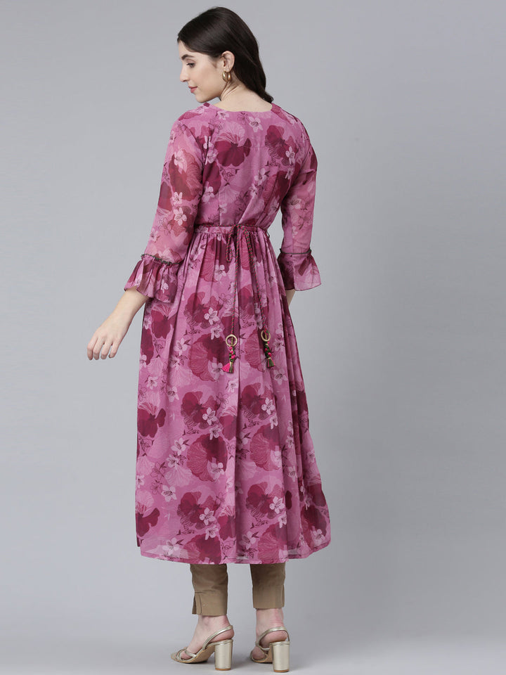 Neerus Pink Straight Casual Printed Dress