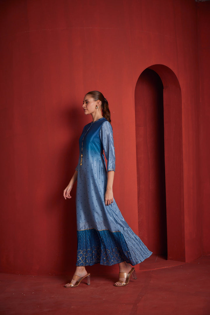 Neerus Blue chiffon gown - back view