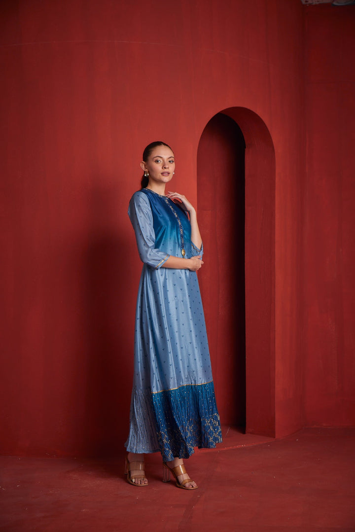 Neerus Blue chiffon gown - detail view 1