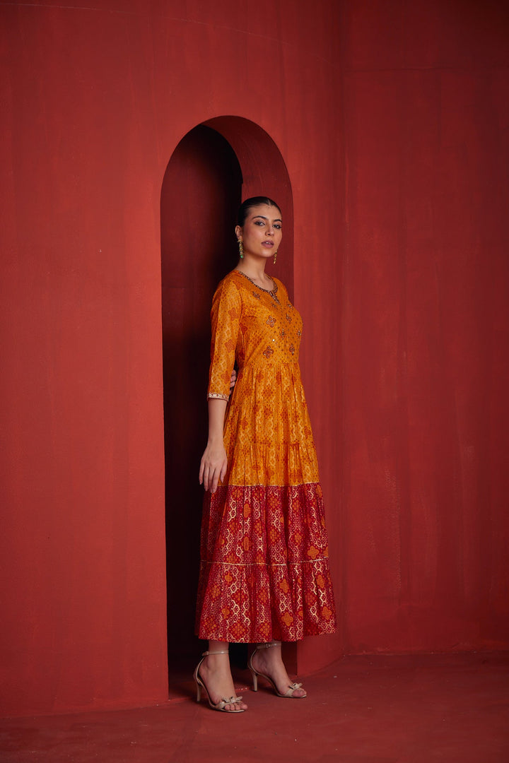 Neerus Yellow georgette embellished gown - detail view 1