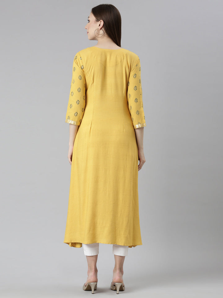 Neerus Mustard Straight Casual Floral Dresses