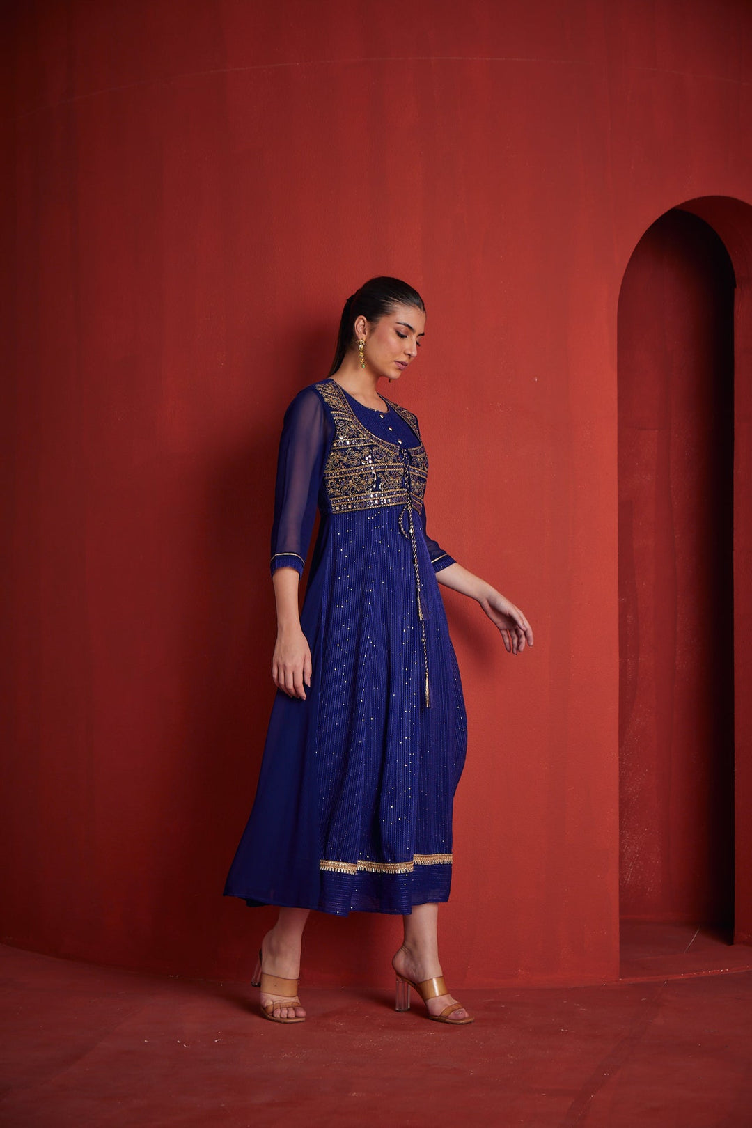 Neerus Blue georgette embellished gown - detail view 1