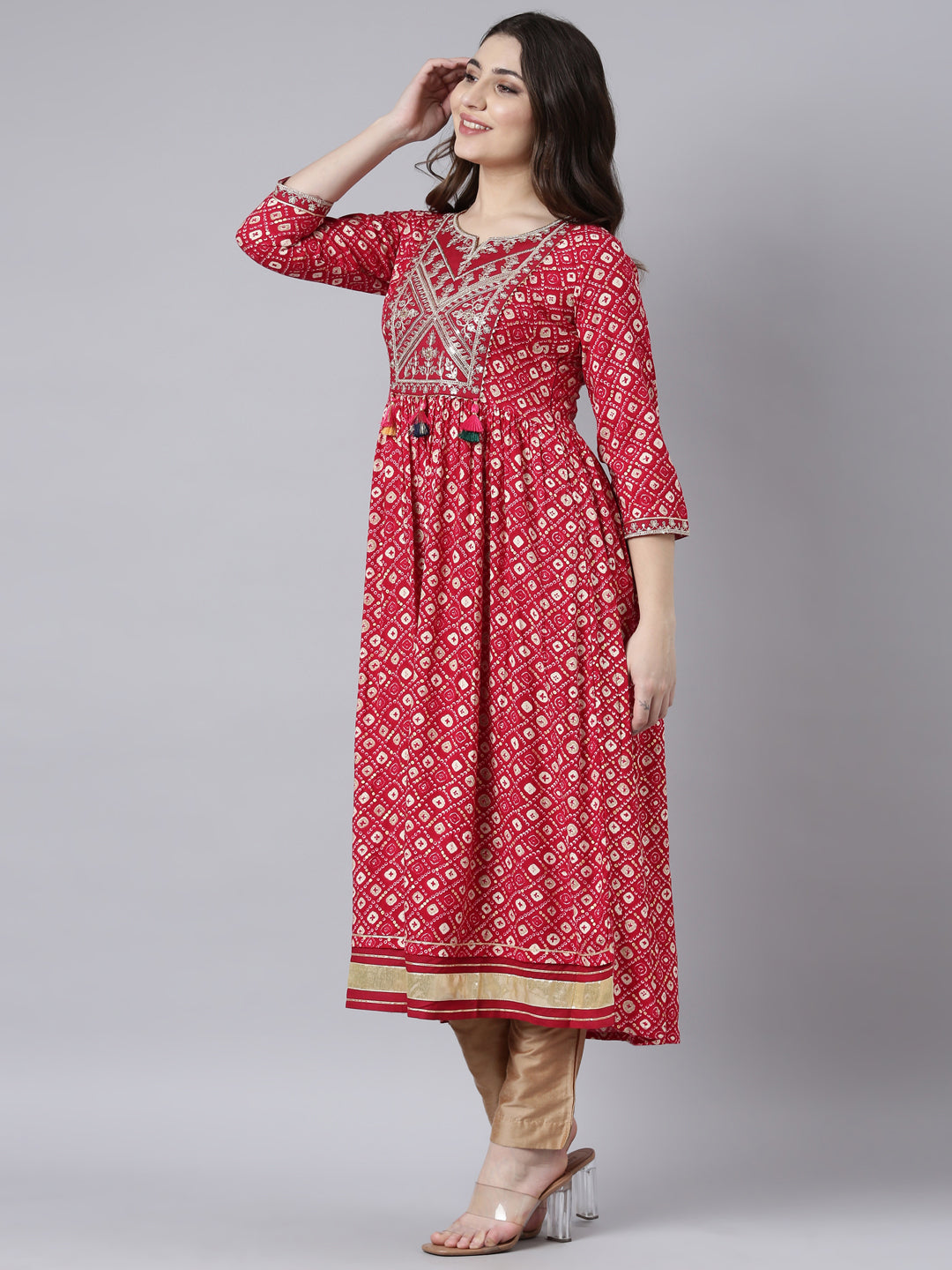 Neerus Pink rayon printed polka dot maxi dress - back view