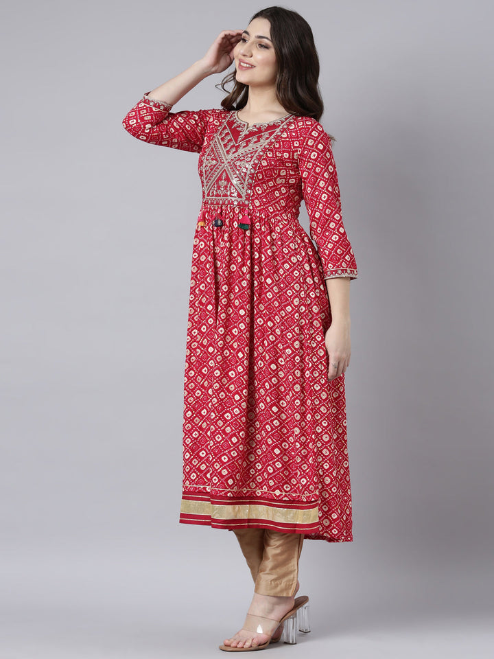 Neerus Pink rayon printed polka dot maxi dress - back view