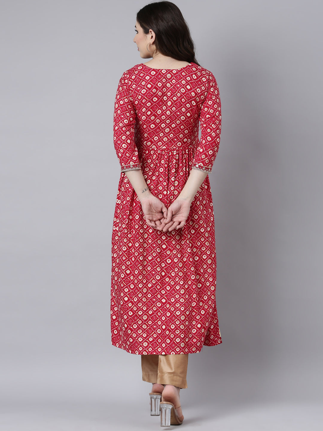 Neerus Pink rayon printed polka dot maxi dress - side view