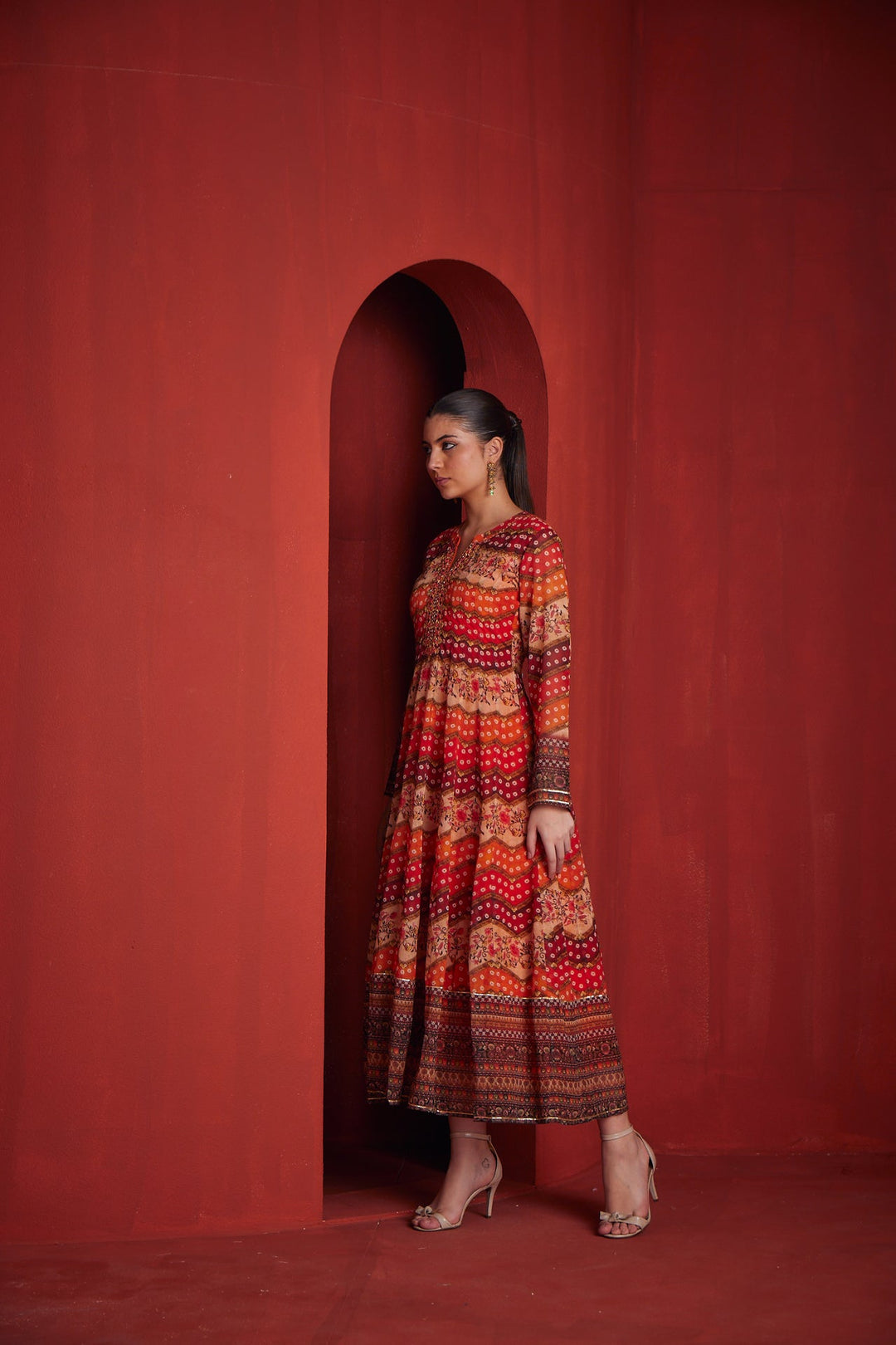 Neerus Orange georgette embroidered gown - detail view 1