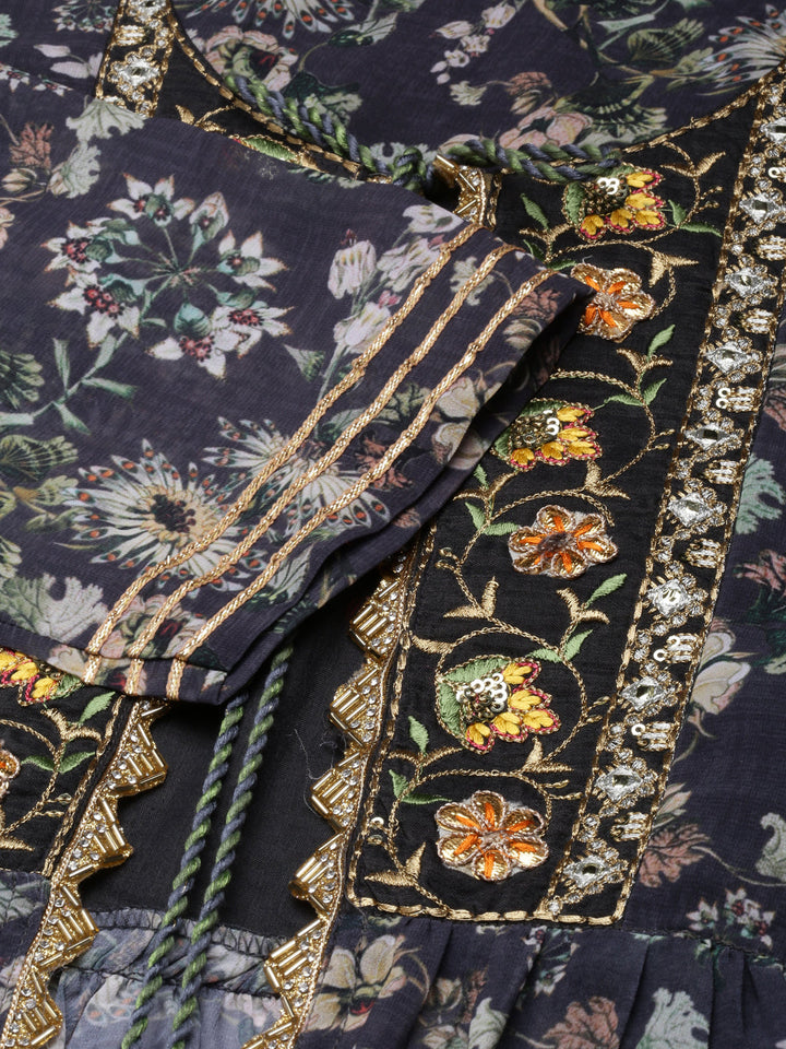 Neerus Grey Straight Casual Floral Dresses