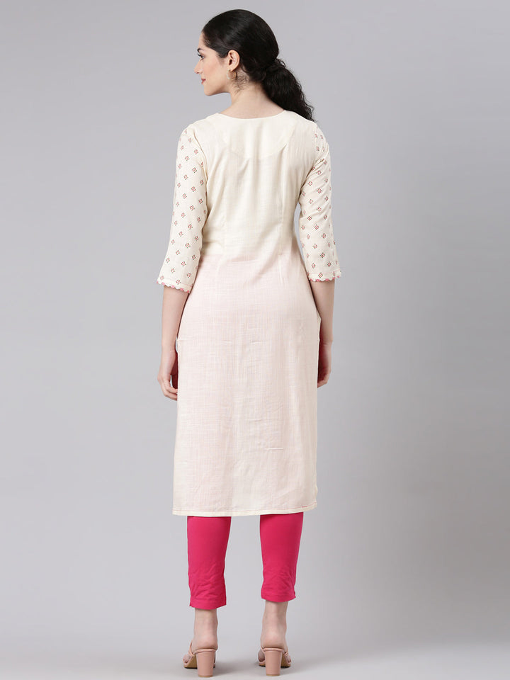 Neerus Beige viscose rayon printed straight kurta - side view