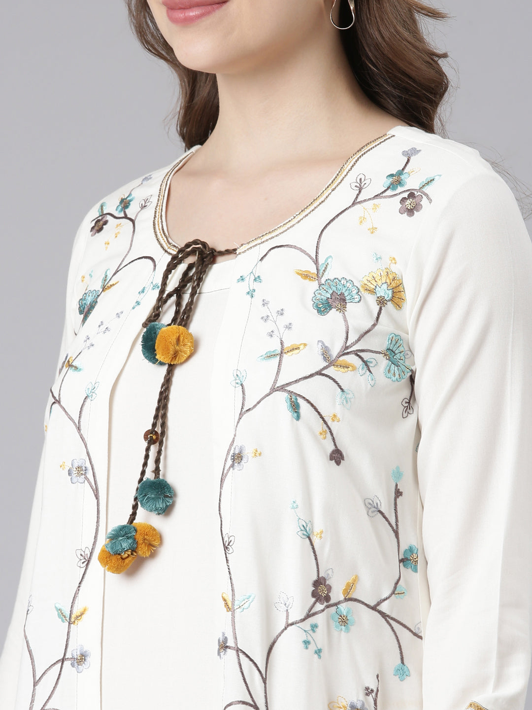 Neerus White rayon printed anarkali kurta - detail view 2