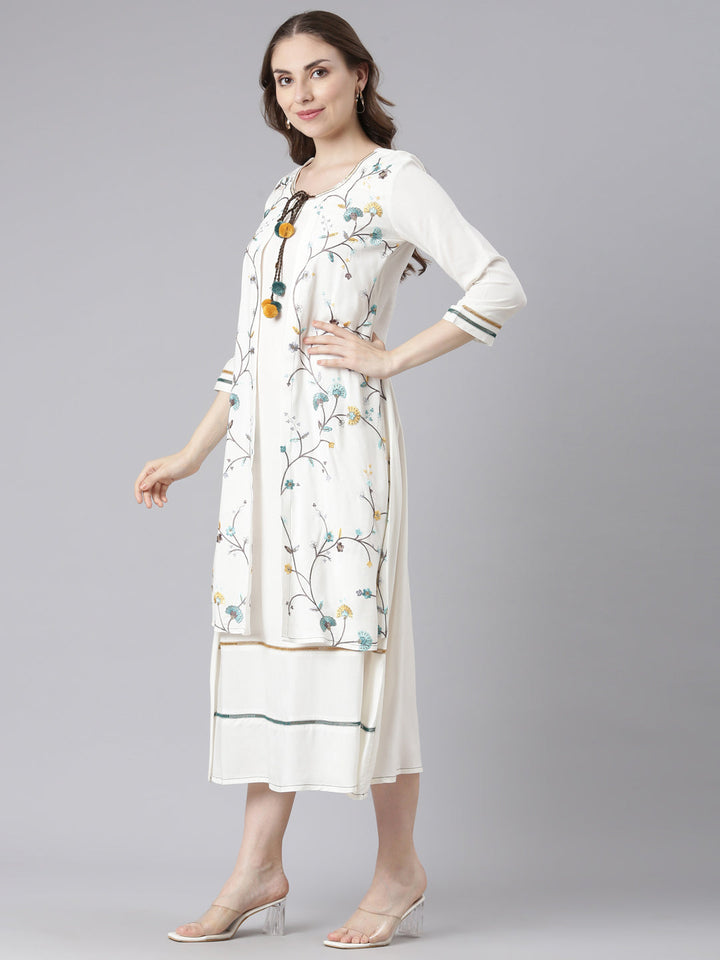 Neerus White rayon printed anarkali kurta - back view