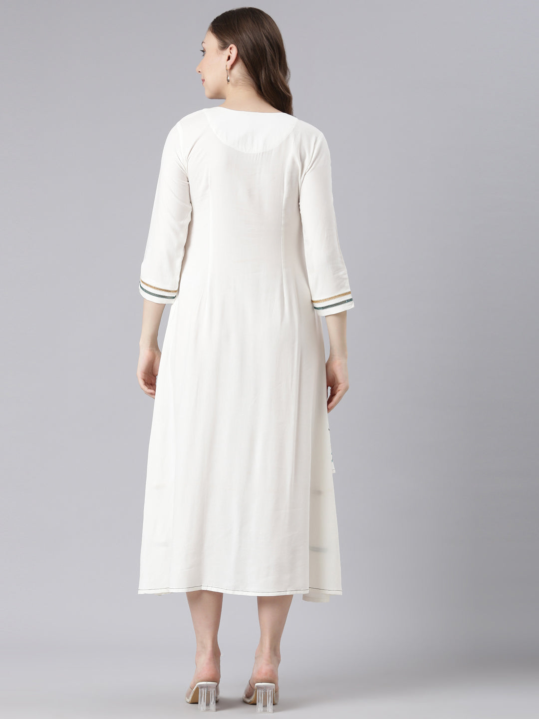 Neerus White rayon printed anarkali kurta - detail view 1