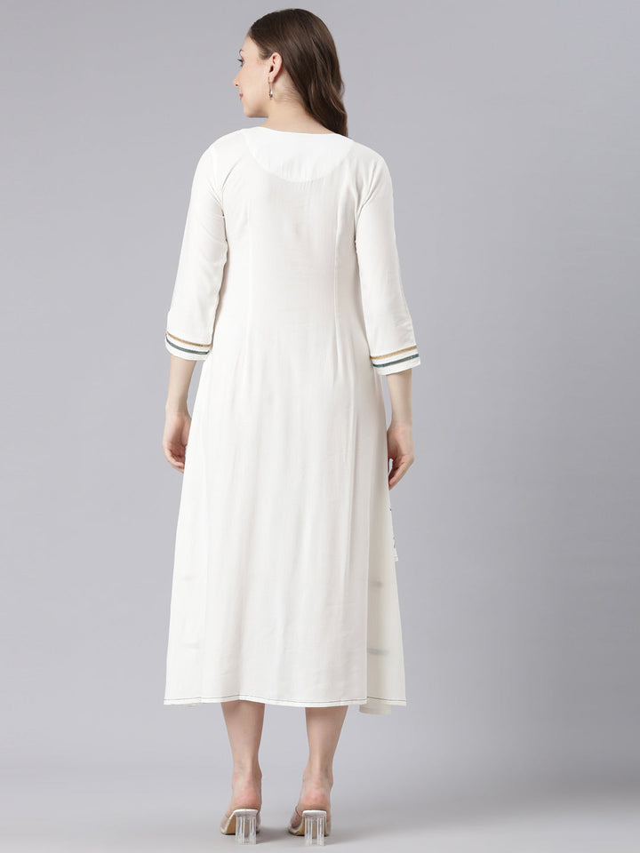 Neerus White rayon printed anarkali kurta - detail view 1