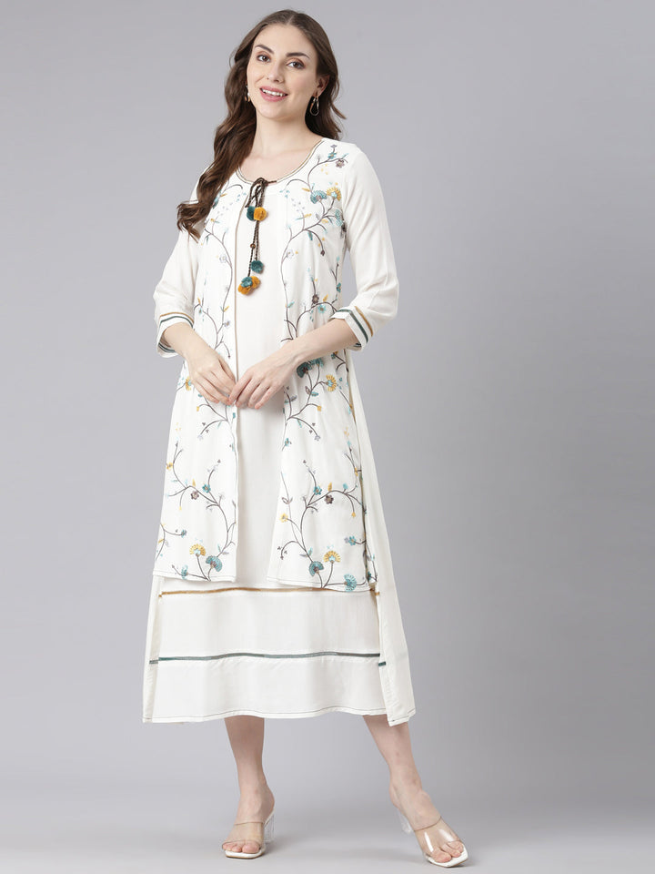 Neerus White rayon printed anarkali kurta - detail view 3